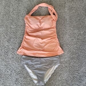 Peach and Striped Swimsuit Set